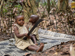 Op jacht met de BaAka pygmeeën BaAka pygmeeën Centraal Afrikaanse Republiek machette